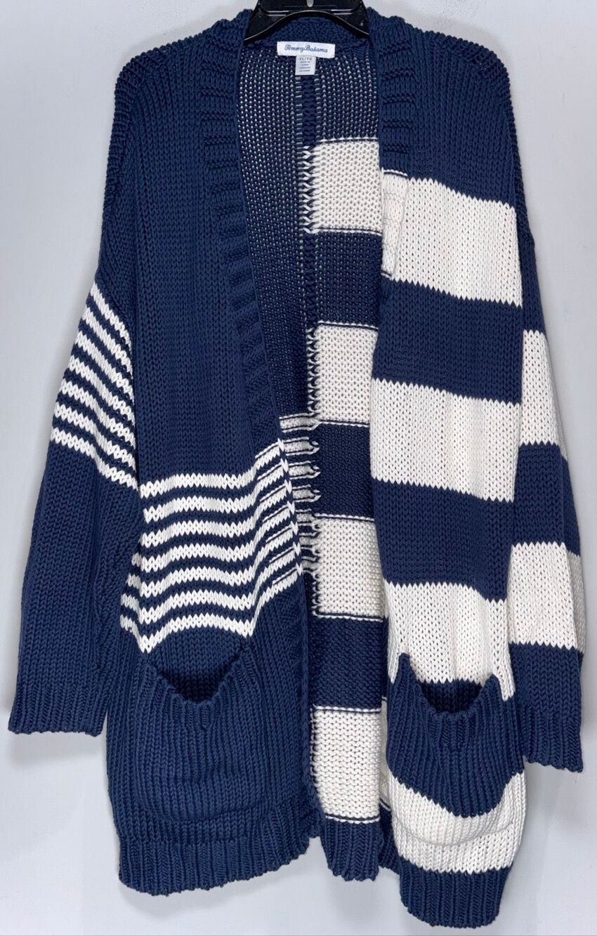 Tommy Bahama Boardwalk Stripe Cotton Open Front Cardigan size XL